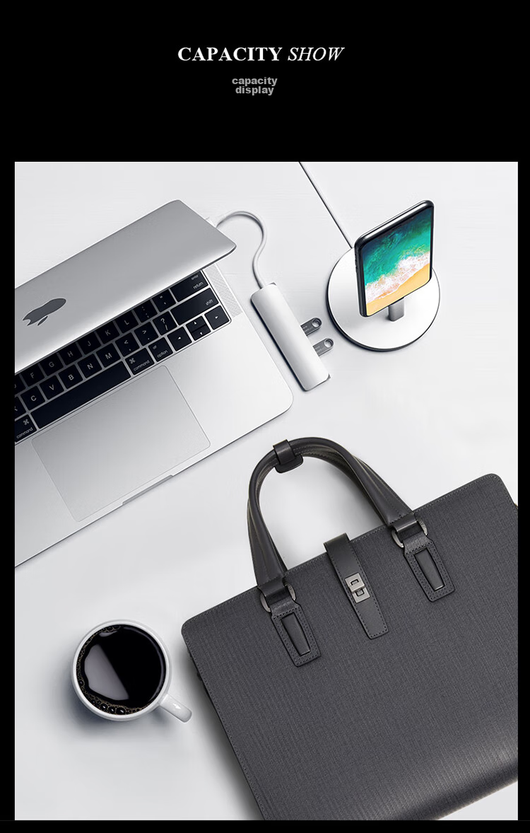 BVP Men's Handbag, Business Briefcase, Cowhide Lock Buckle, Horizontal Style Handbag, Multifunctional Laptop Bag 23