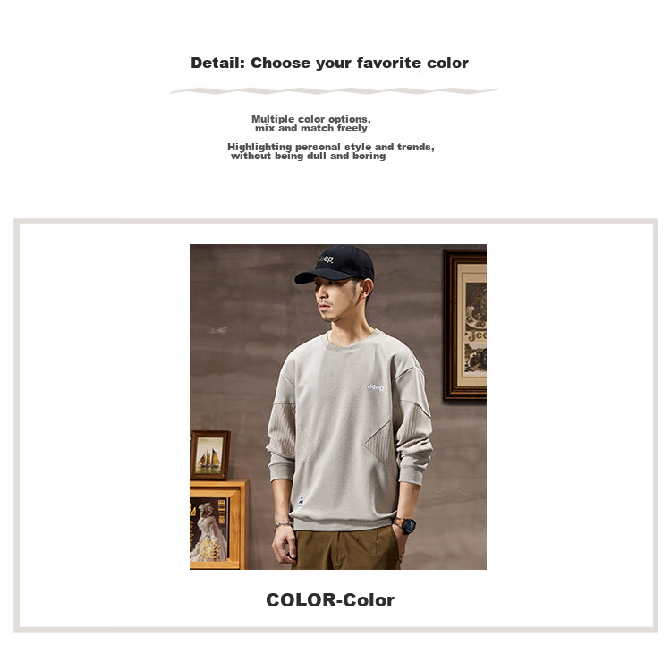 JEEP Heavyweight High-End Sweatshirt for Men, Spring And Autumn 2026, Loose-Fitting Trendy Sweatshirt, Casual Men's Sportswear, Long-Sleeve Top 6