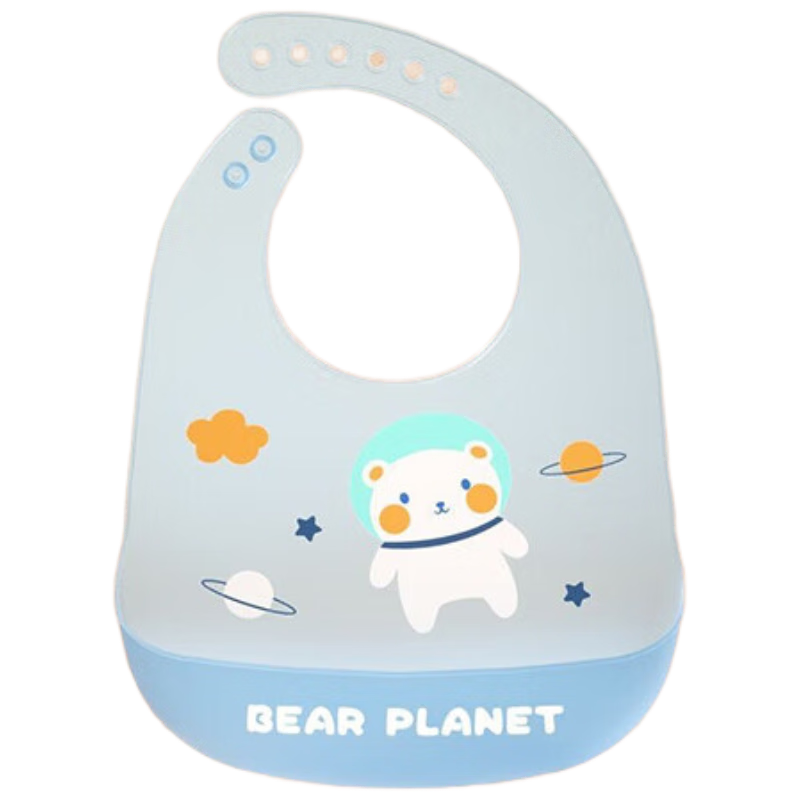 Baoshi Baby Bib, Infant Silicone Eating Bib, Waterproof Food Protection Bib, Children's 3D Bare-Feel Silicone Bib, Astronaut Bear Desig