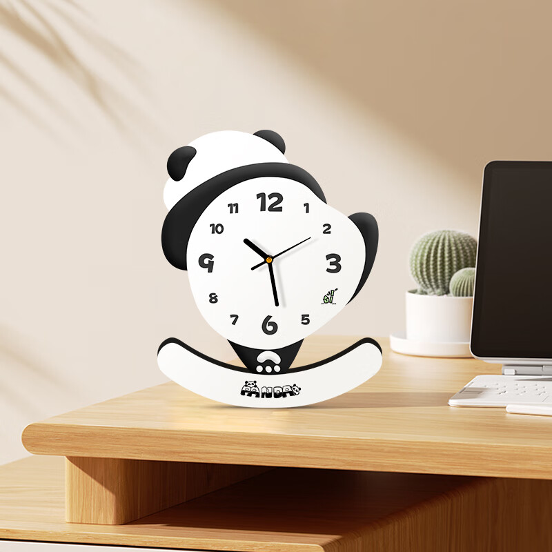 Haojiubujian Panda Desktop Clock, Creative Decorative Ornament, Living Room TV Cabinet Display Clock, Home Decor, Tabletop Clock
