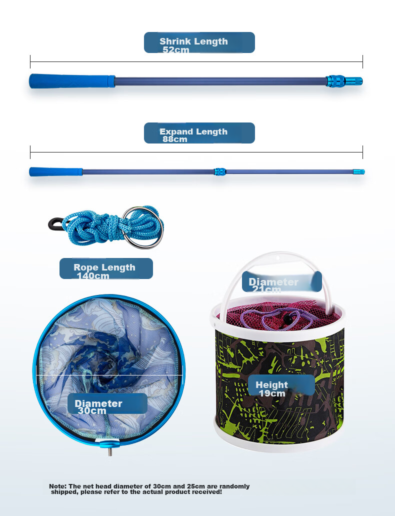 Grsaed Children's Telescopic Carbon Fiber Fishing Net Pole, Fish Catching Net, Insect Catching Net, Foldable Fishing Net, Water Bucket, Outdoor Fishing Tackle Set 16