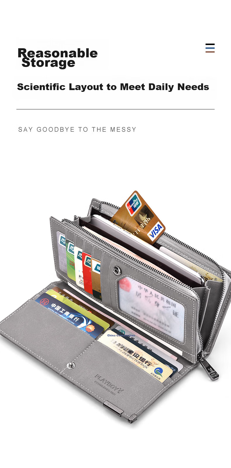PLAYBOY Men's Large Capacity Wallet, Long Casual Portable Multifunctional Clutch, Multi-Card Holder, Birthday Gift 2