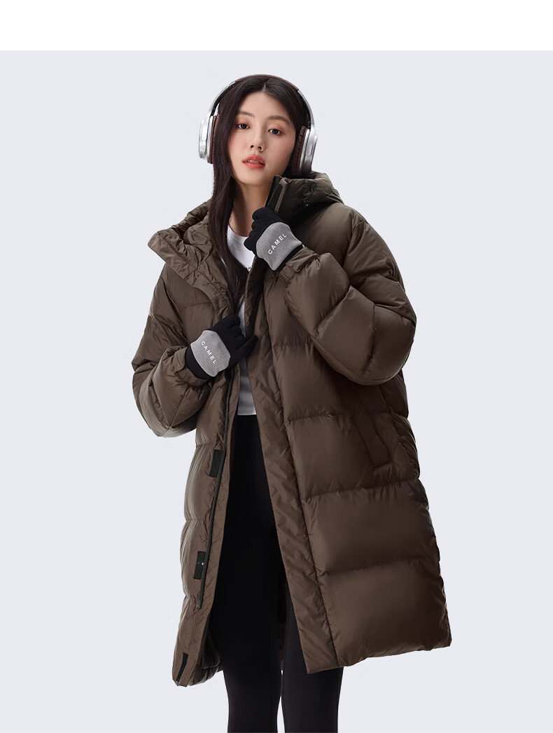 CAMEL Women's down Jacket, Mid-Length Warm Hooded Puffer Coat, down Outerwear, 734CAPN604 L 36
