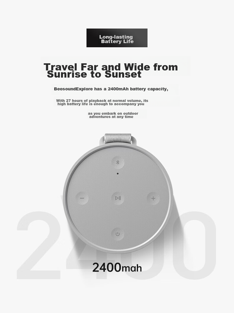 B&O Beosound Explore Wireless Bluetooth Speaker, Portable B&O Audio Mini Waterproof Sports Personal Speaker, Misty Gray, Holiday Gift [Gong Jun Endorsement] 8