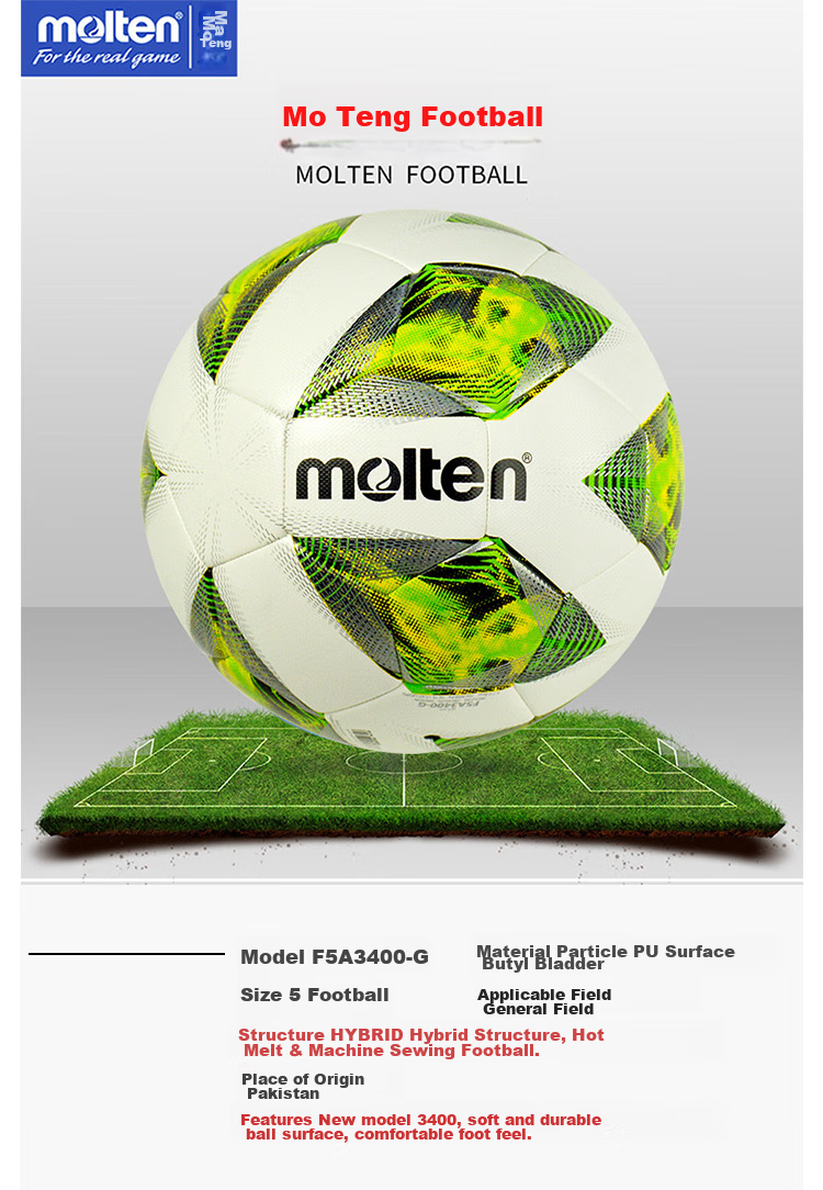 Molten Soccer Ball, Size 5 Standard F5N3600 PU Butadiene Inner Liner, Machine-Stitched Student Competition Training Football F5N3600-R 1
