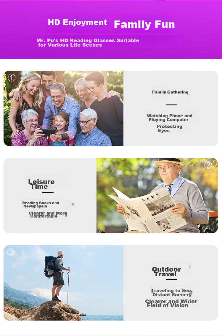 Mr. PuTian Anti-Blue Light Reading Glasses for Women, High-Definition Presbyopic Glasses for Elderly, Purple, 150 Degrees (50-54 Years Old) 8