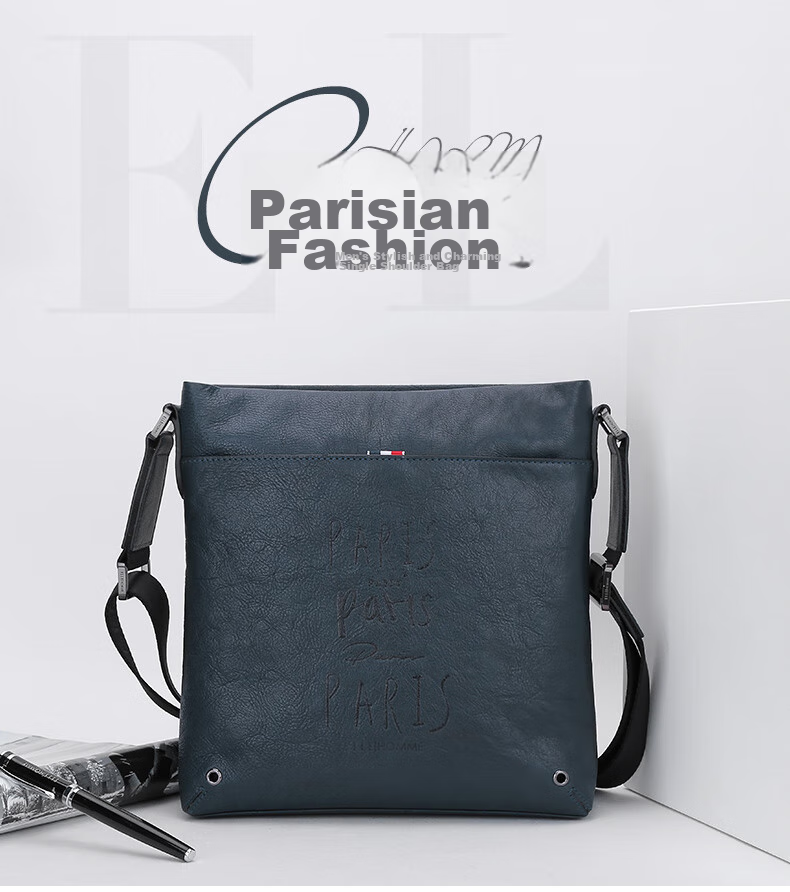 ELLE HOMME Business Men's Shoulder Bag, Top-Grain Leather Fashion Crossbody Bag, Large Capacity Vertical Men's Bag 01941 Blue Birthday Gift for Boyfriend 7
