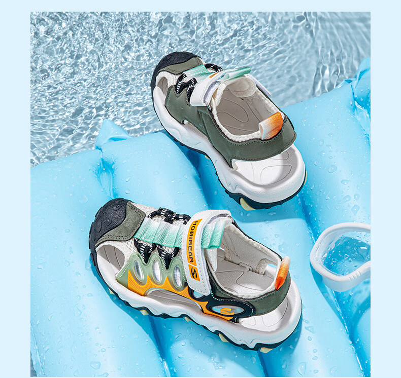 HOBIBEAR Children's Shoes Summer Sandals Closed-Toe Boys' Casual Shoes Girls' Beach Shoes JD73U81 White-Green/orange Size 37 11