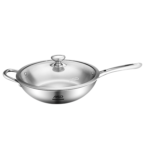 ASD Wok Pan, 304 Stainless Steel, Uncoated, Household Use, 32cm, Compatible with Gas And Induction Cooktops, TV1332