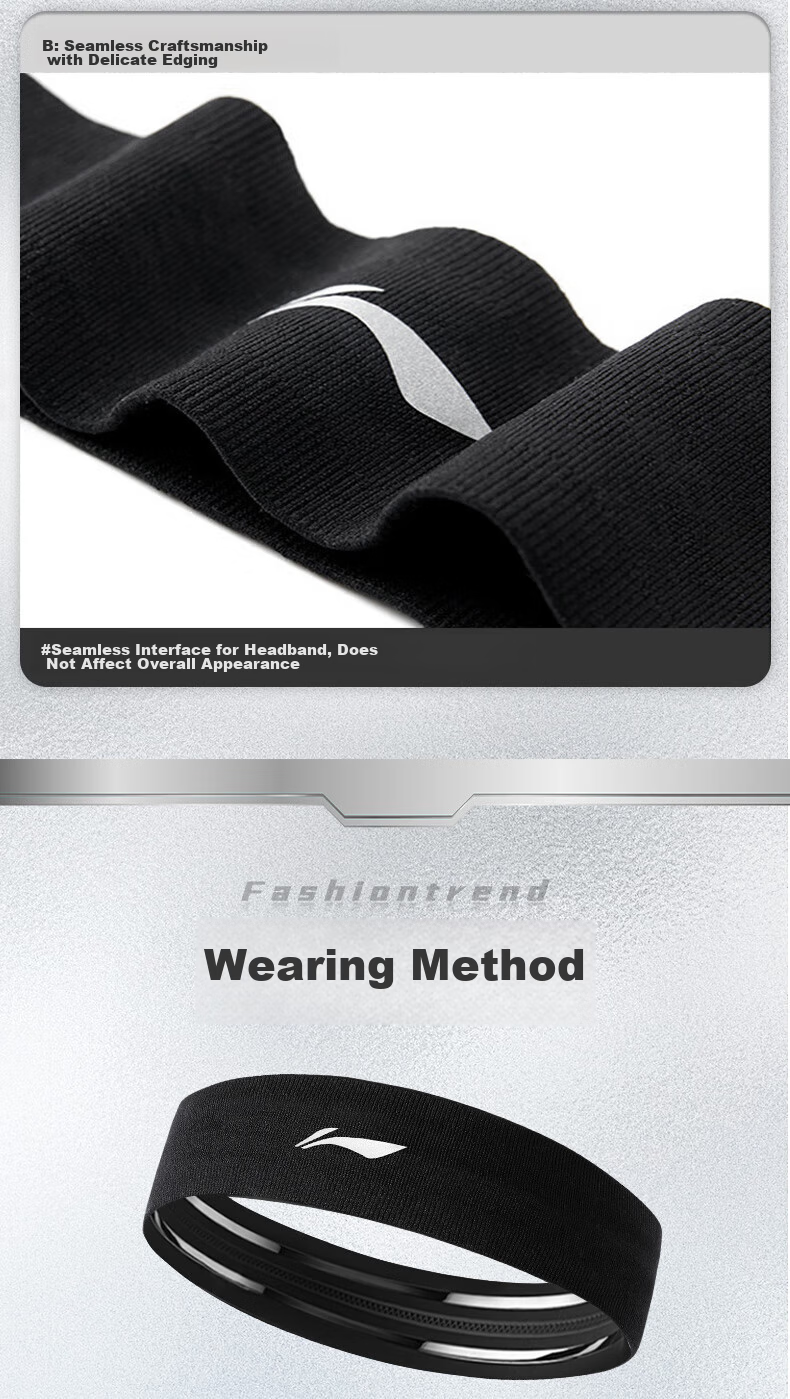 Li-Ning Sports Headband for Men And Women, Sweat-Absorbing Running Headband, Basketball Sweat-Stopping Band, Fitness Running Sweat-Guiding Headband, Trendy Headband 12
