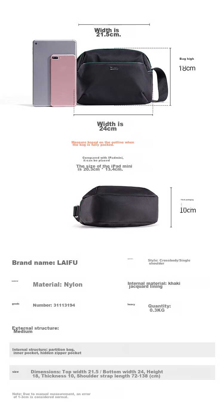 Laifu Women's Handbag, Fashionable Canvas Bag, Simple Casual Shoulder Bag, Oxford Cloth Crossbody Small Bag, Birthday Gift 5
