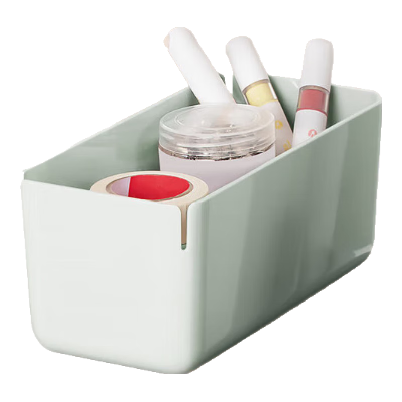 Deli Xdomo Series Storage Box with Lid, Office Desk Makeup Organizer with Silicone Clasp, Small Green XDM10