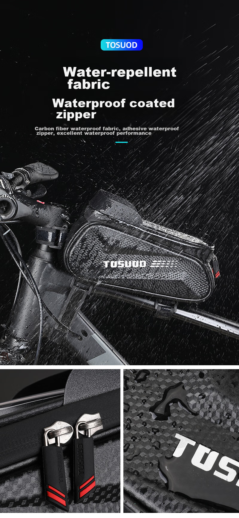 TOSUOD Bicycle Front Frame Bag Phone Tool Storage Bag Mountain Road Bike Top Tube Bag Cycling Gear 2.0L 25