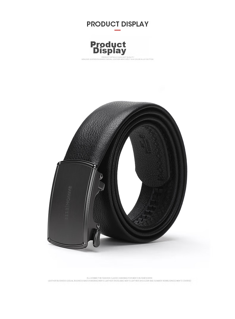 ELLE HOMME Men's Belt, Business Fashion Automatic Buckle Waistband, Top-Grain Leather Trouser Belt for Men, Birthday Gift for Boyfriend 7