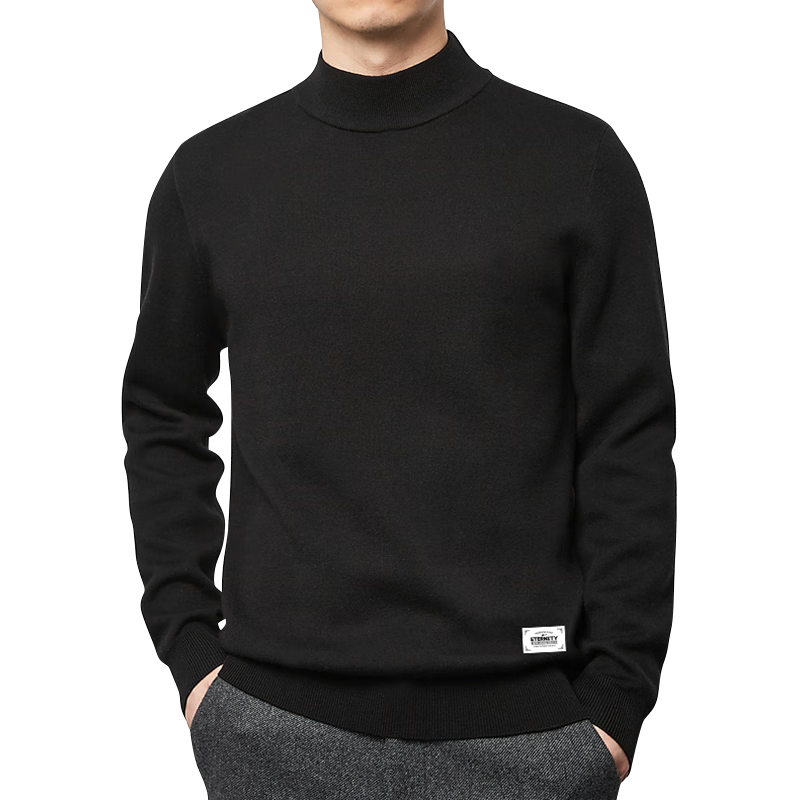 Huili All-Wool Sweater for Men, Autumn And Winter High-End Round Neck Warm Base Layer Knit Pullover, Black, Size L