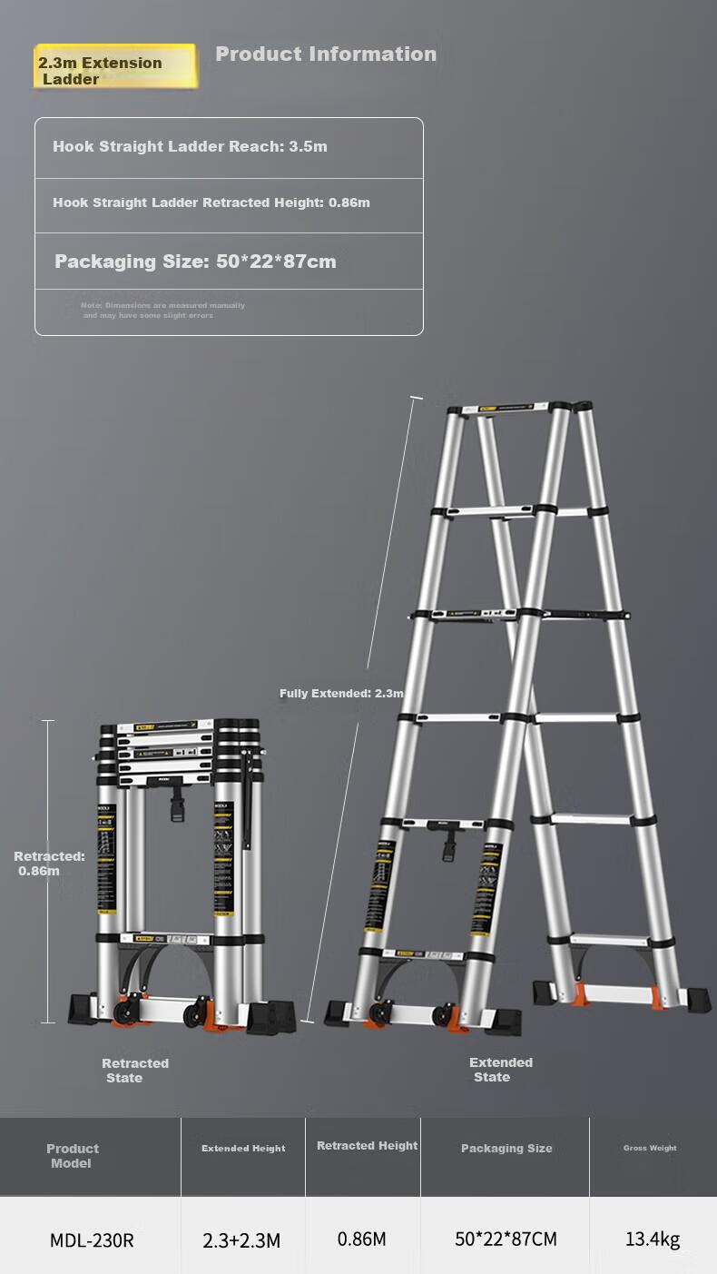 Midoli Telescopic Ladder, Household A-Frame Ladder, Aluminum Alloy Thickened Folding Ladder, Telescopic Engineering Ladder, A-Frame Ladder, 4.65 Meters 16