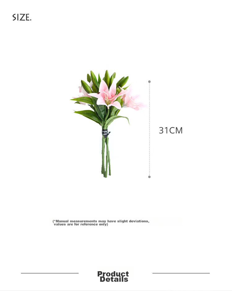 SUGER LOVE Nordic Style Multi-Head Lily Artificial Flower Bouquet, Living Room Decoration, Textured Silk Flowers, Fake Plants, Plastic Flowers 3