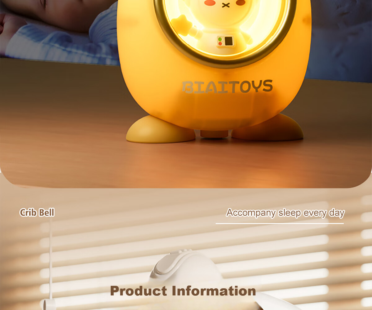 Xinge Baby Crib Bell, Sleep Aid Rattle, Sound And Light Bedside Bell, Comforting Gift Box Toy, Rechargeable Yellow Birthday Present 24
