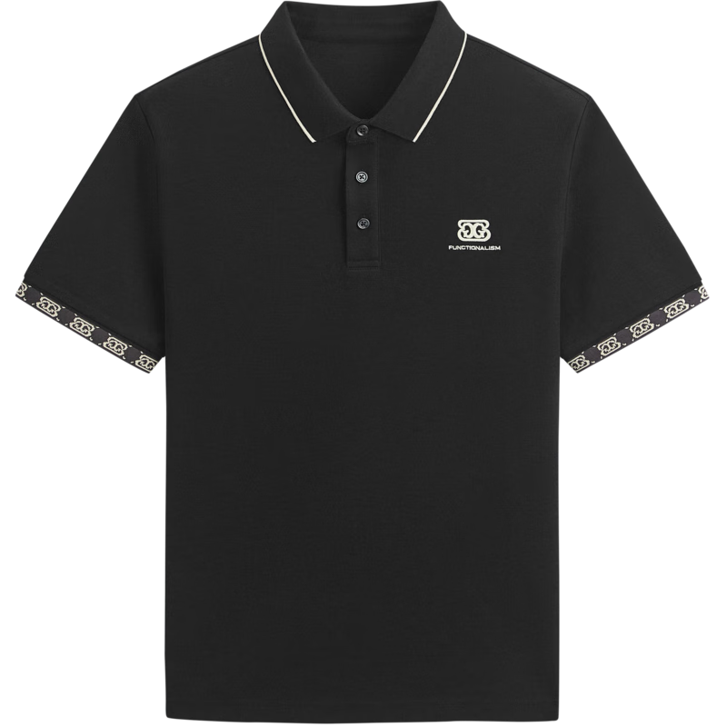 GXG Men's Business Polo Shirt with Mulberry Silk, Short Sleeve, Summer, Black, Size L