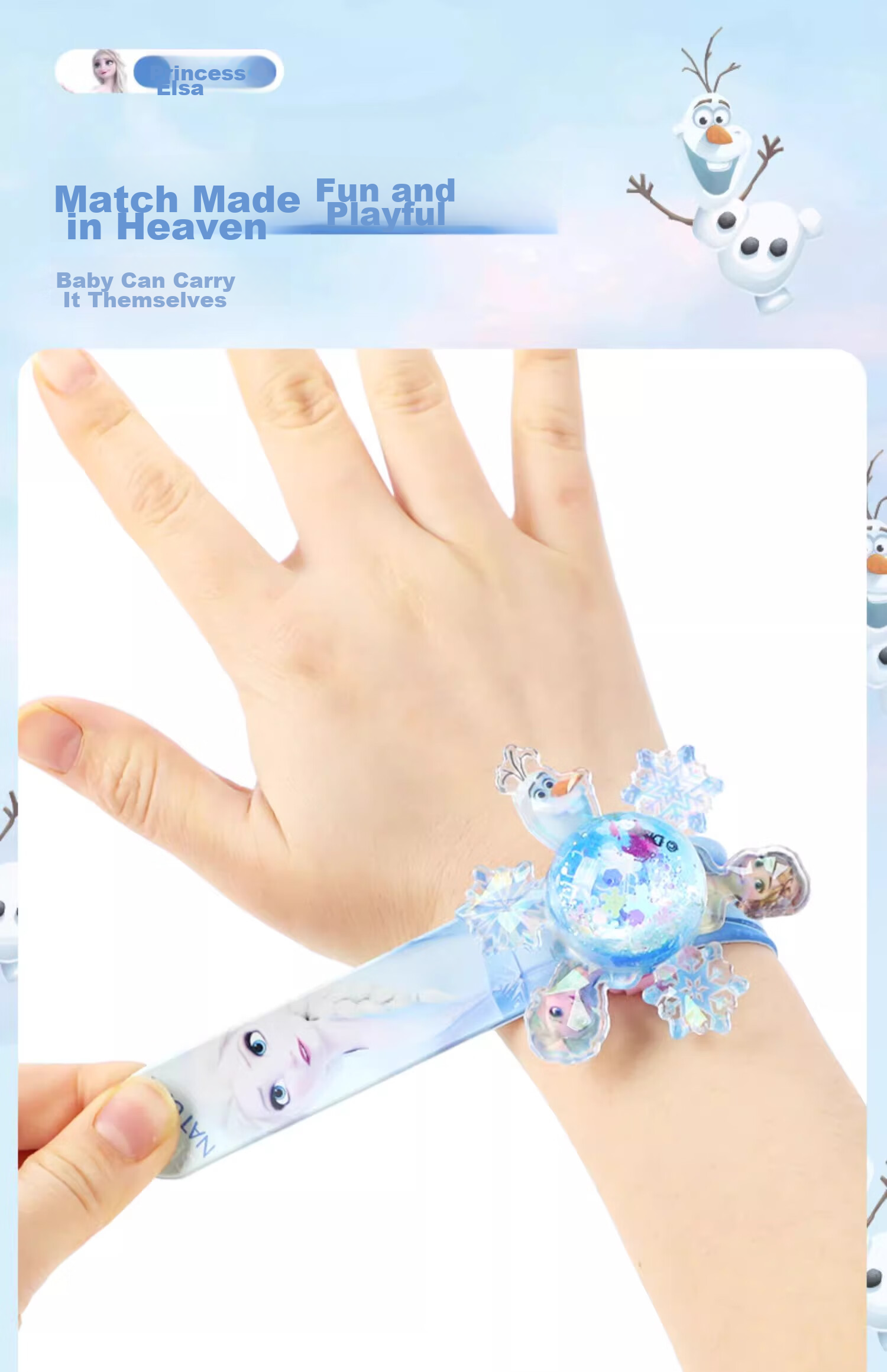 Disney Sand-Blowing Bracelet, Elsa Princess Spinning Top, Girls' Toy, Slap Bracelet, Birthday Gift for Girls 7