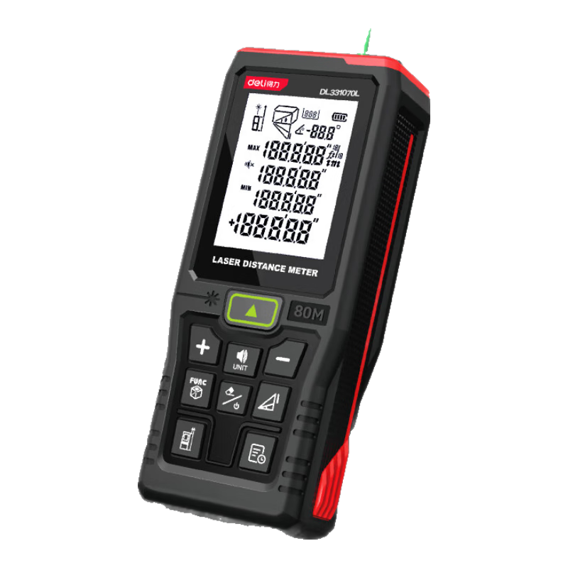 Deli Laser Rangefinder, Green Light Infrared High-Precision Electronic Laser Ruler, Outdoor Property Measurement Device with Voice Broadcast, 80 Meters