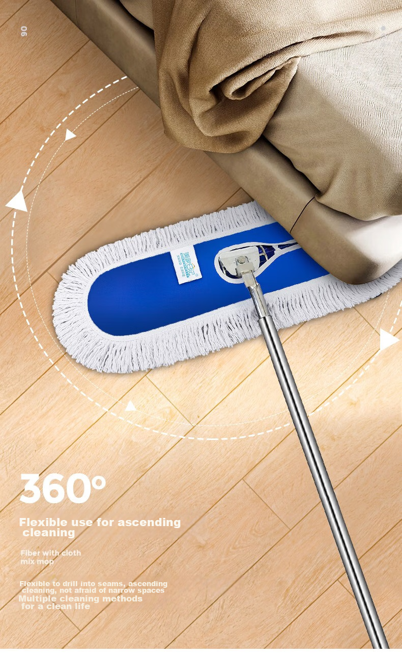 MEIJIARIJI Flat Mop, Commercial Large Dust Pusher 60cm with 1 Cloth, Cotton Yarn Canvas Wet And Dry Dual-Use Absorbent Cotton Yarn Floor Mop 2