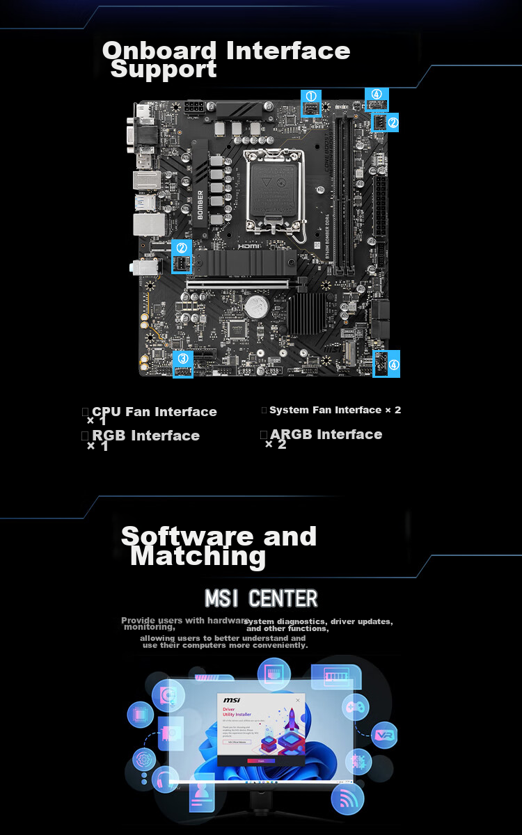 MSI B760M BOMBER DDR4 Explosion-Proof Computer Motherboard, Compatible with CPU 13490F/14600KF/14490F/12490F (INTEL B760/LGA 1700) 4