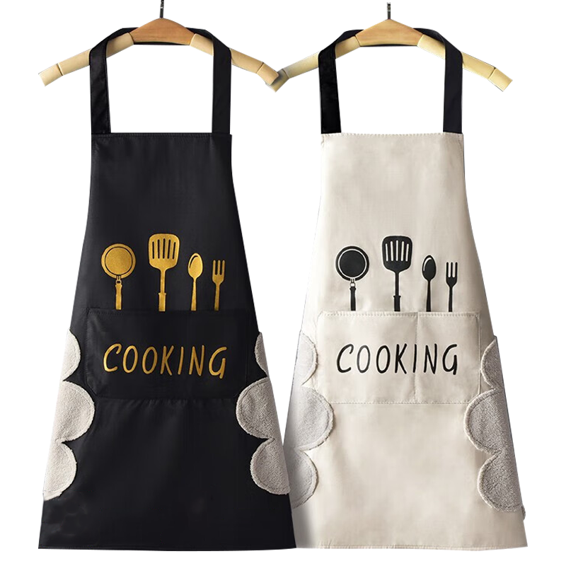 Meilixin Apron, Household Kitchen Waterproof And Oil-Proof, Unisex Workwear, Can Be Wiped with Hands, Japanese And Korean Style Waist Apron, Single Pack, Black