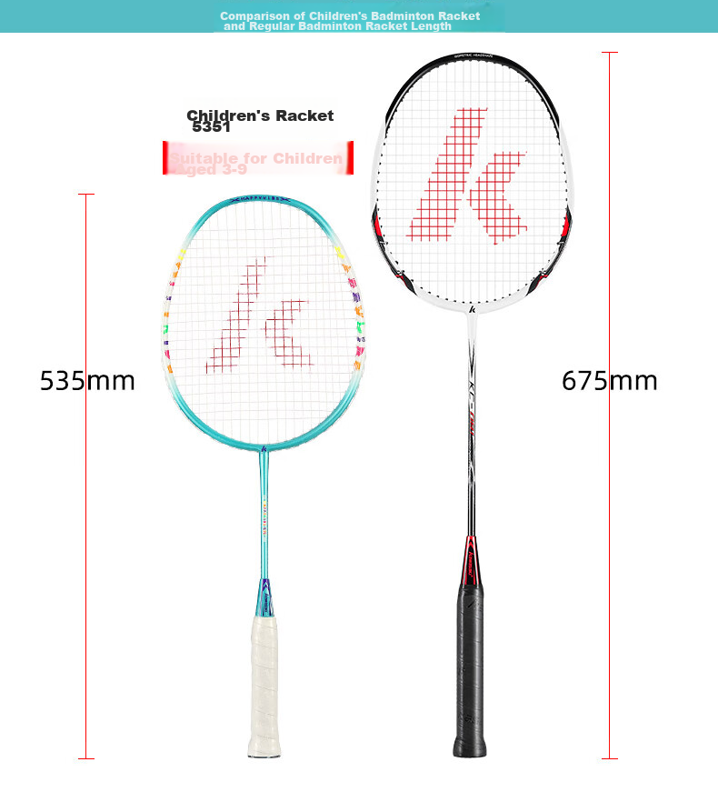 KAWASAKI Badminton Racket Set for Elementary School Students, Children's Durable Iron-Aluminum Composite Double Rackets 535I (Strung) Blue And Pink 3