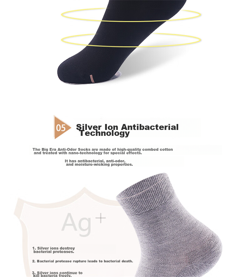 Dashidai Official Antibacterial Deodorizing Socks, Unisex Sports Socks, Cotton Socks with Antibacterial And Sweat-Absorbing Properties, B070C Long Socks, 2 Black, 2 White, 2 Gray 8