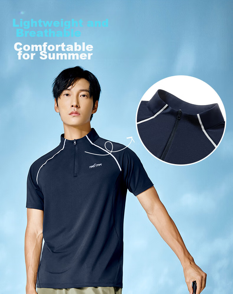 TECTOP Quick-Dry Shirt, Men's Outdoor Half-Zip Collar Reflective Ice-Cool Running Cycling Short-Sleeve T-Shirt 019, Men's Rock Green M 12