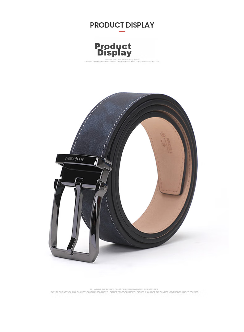ELLE HOMME Men's Leather Belt with Pin Buckle, Top-Grain Cowhide Casual Trouser Belt for Men, Birthday Gift for Boyfriend 8