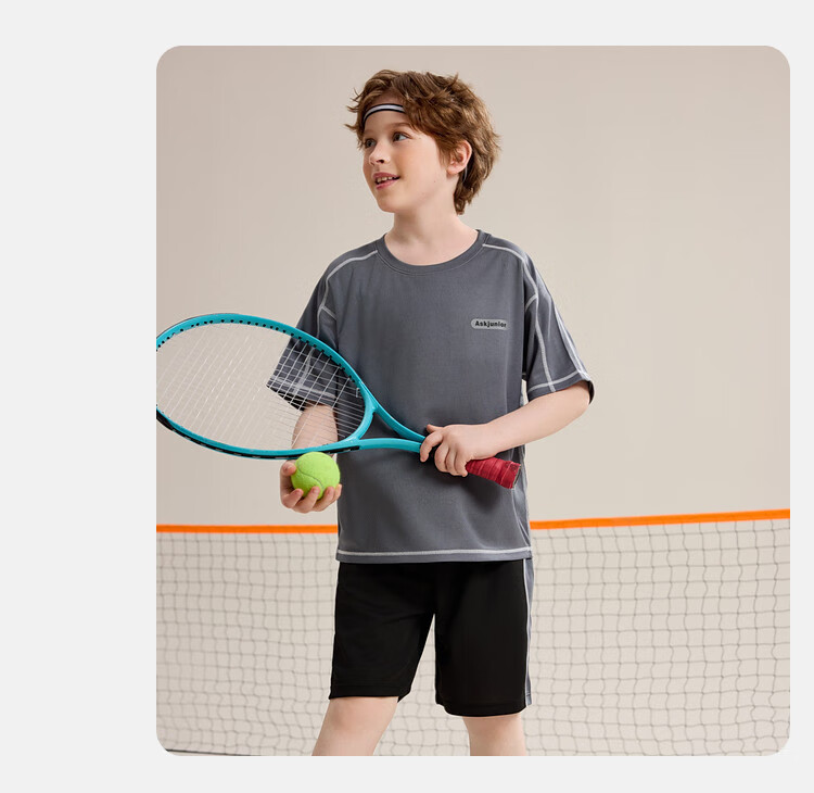 ASK JUNIOR Boys' Sports Set Summer Children's Lightweight Quick-Dry T-Shirt + Shorts Two-Piece Tennis Outfit for Older Kids 150 19