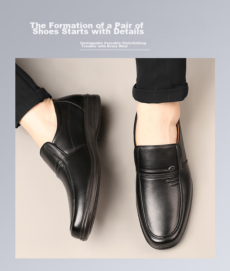EGCHI Business Casual Shoes, Men's Slip-On Formal Work Leather Shoes, JS7588, Black, Size 38 5