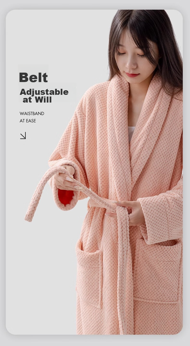 Grace Pineapple Pattern Home Bathrobe, Absorbent Soft Breathable Unisex Couple Pajamas High-End Women's Bathrobe Pink 9