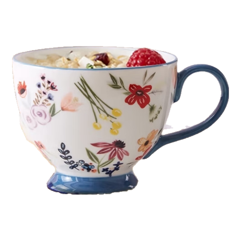 Wangyiyanxuan Garden Hand-Painted Breakfast Cup And Water Cup, Microwave-Safe Ceramic Mug, Garden Floral - 400ml Gift Home Decor