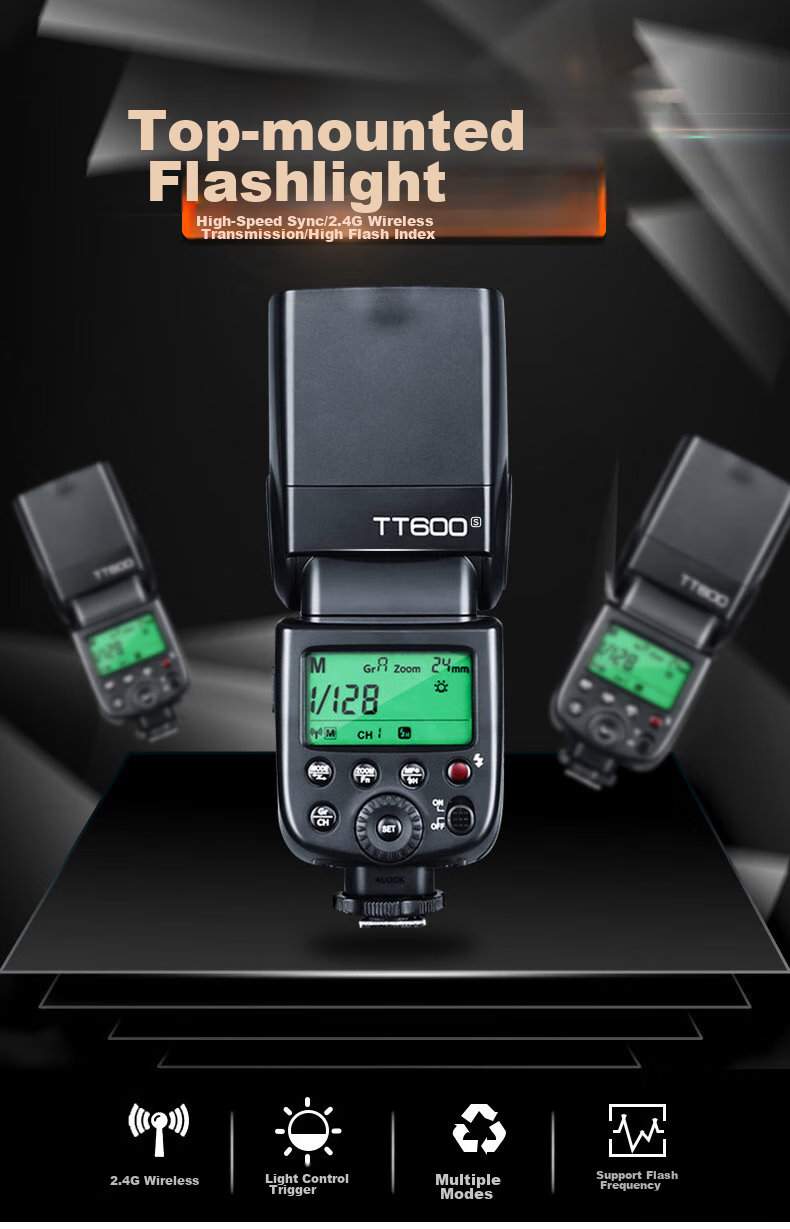 Godox TT600 Flash Hot Shoe, External Flash Photography Light with Built-In 2.4G Trigger, Universal (Except Sony) 1