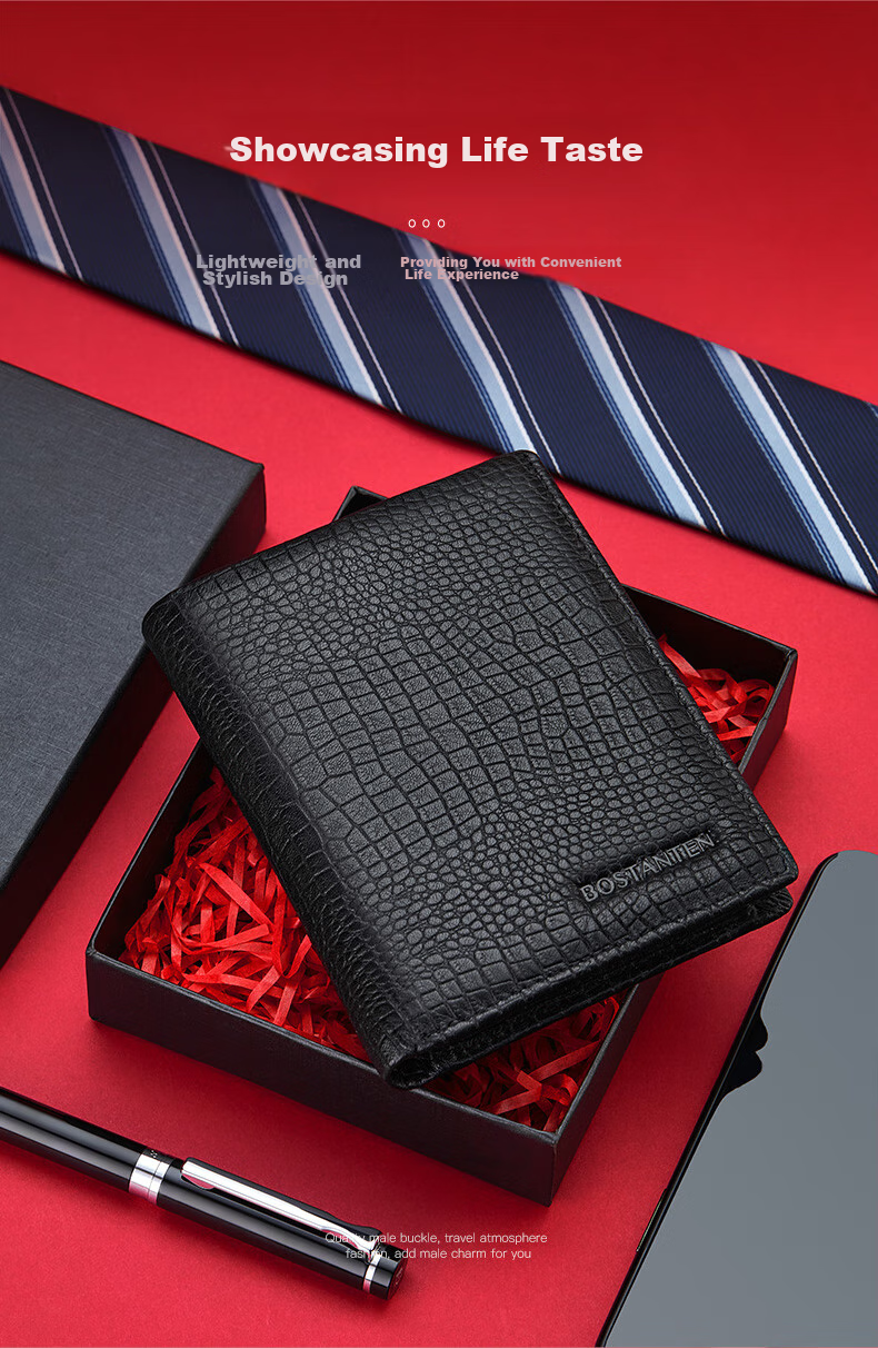 BOSTANTEN Men's Wallet, Short Style, Top-Layer Cowhide Leather, Student Foldable Multi-Card Holder, Korean-Style Clutch Wallet 2