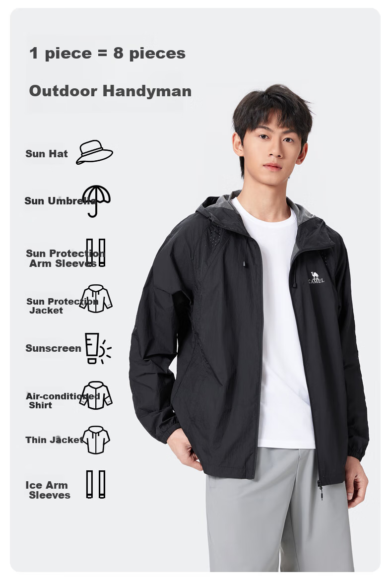 CAMEL [Iceberg] Sun Protection Clothing, UPF50+, UV-Resistant, Breathable Skin Coat, Cool-Touch Sun Protection Garment, Men's Jacket 5