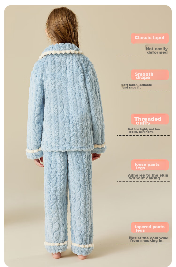 LangSha [Fleece-Lined Thick Flannel] Children's Pajamas, Girls' Autumn And Winter Sleepwear, Big Kids' Home Wear, Warm Set 8