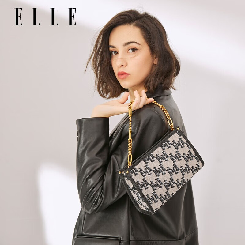 ELLE New Women's Handbag, Chain Flower Pattern, Tote Bag, Shoulder Bag, Crossbody Small Square Bag, Underarm Bag, Birthday Gift, 22016