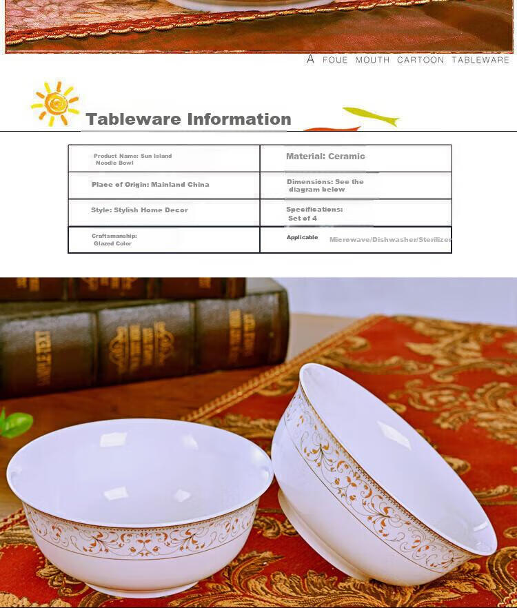 Haoya Jingdezhen 2025 Ceramic Bowl Set, Ceramic Household Rice Bowl, Gift-Giving Elegant, 6-Inch Noodle Bowl, Set of 4 2