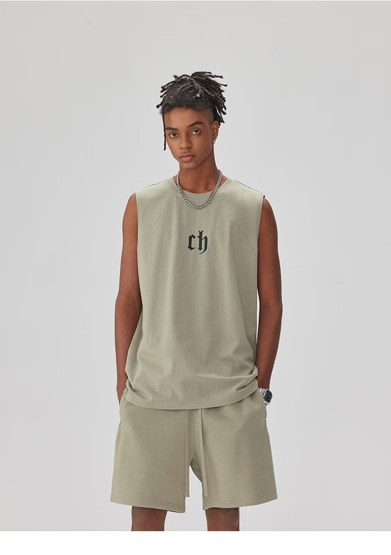CHINISM CH Men's Vest, American-Style Pure Cotton, Casual High Street Wear, Loose-Fitting Letter Print, Breathable Sleeveless Top, CD2222T1021 15