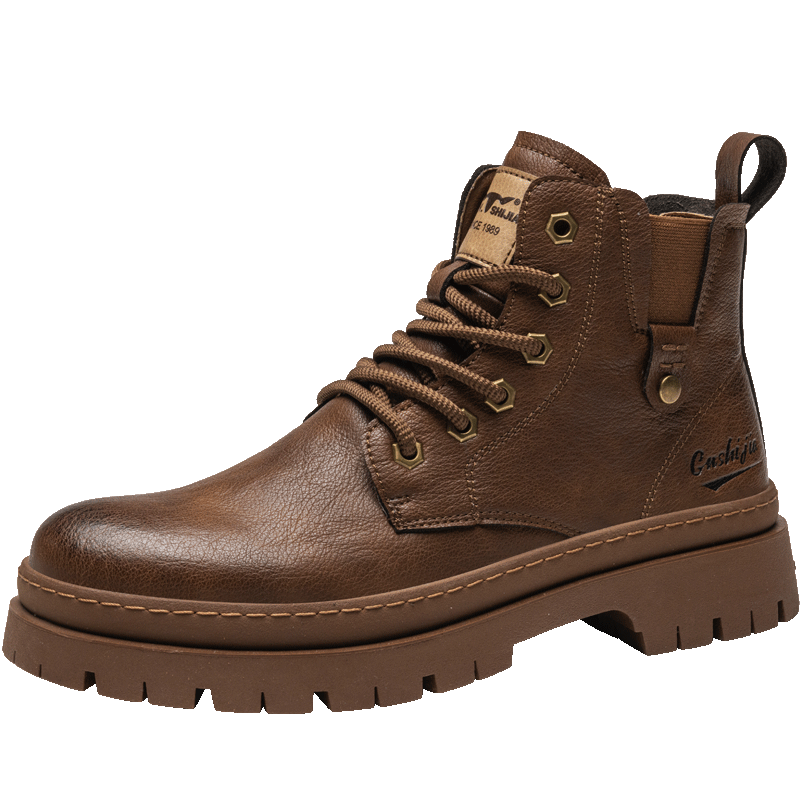 G.N.Shi Jia Men's Martin Boots for Autumn And Winter, Thick-Soled Heightening Retro Distressed Work Boots, Red-Brown, Size 41 (Sneaker Size)
