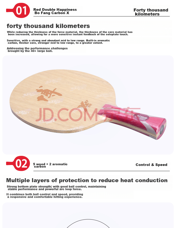 DHS Kuangbiao Bo B2-Bofang Carbon X Table Tennis Racket Blade, Offensive Type, Straight Handle CS 9
