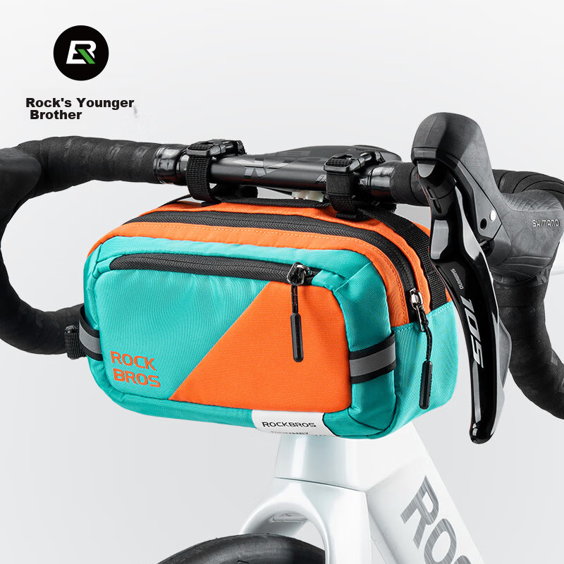ROCKBROS Bicycle Front Bag for Mountain And Road Bikes, Handlebar Storage Pouch with Reflective Strips, Commuter Cycling Gear, Blue And Orange Color