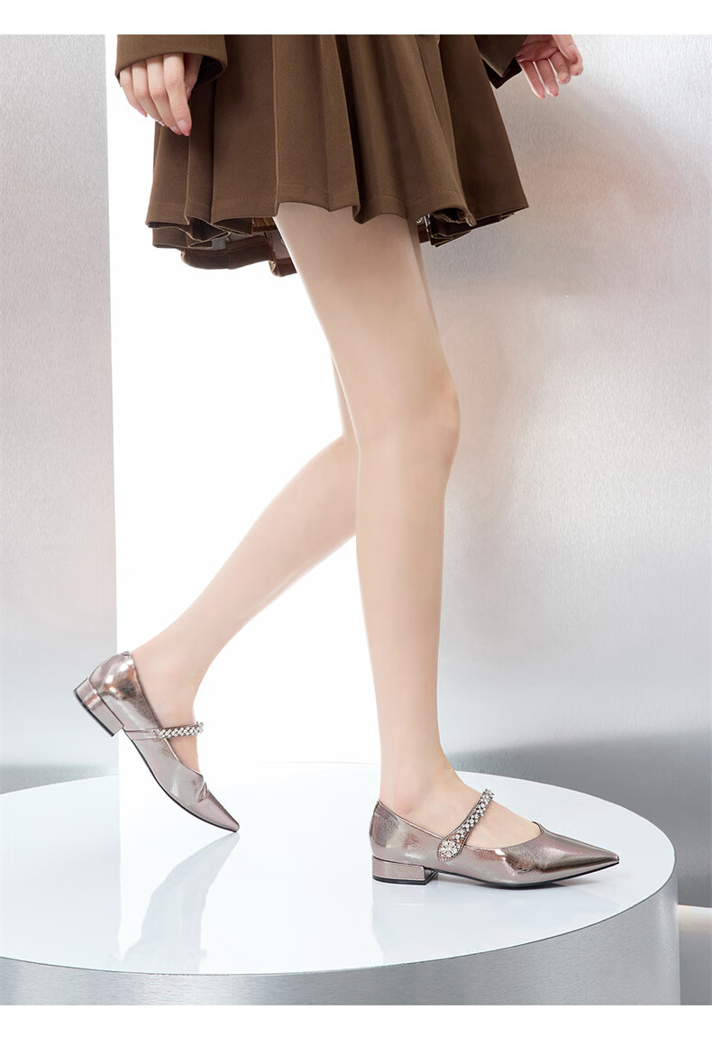 15MINS Pointed Toe Low-Cut Women's Pumps with Chunky Heel, Elegant Leather Shoes, French-Style Professional Work Shoes for Women, Silver, Size 35 21