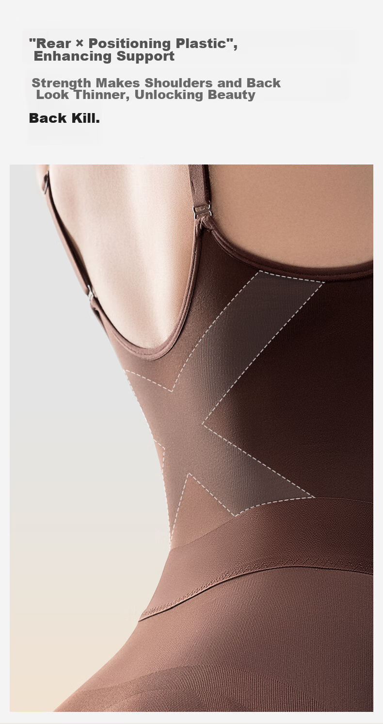 Quxianzhuyi [Song Xi Same Style] Black Chocolate Shaping Bodysuit Tummy Control Waist Cincher, Bean Gray Color [Thin Straps], Size S 17