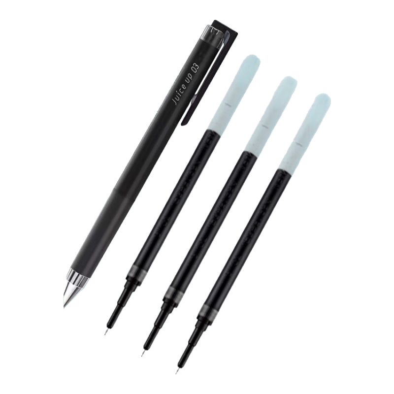 PILOT JUICE UP Retractable Gel Pen, Black Ink, 0.3mm, Signature Pen, Water-Based Pen for Students' Exams, ST Pen for Practice, Stationery Set: 1 Pen + 3 Refills