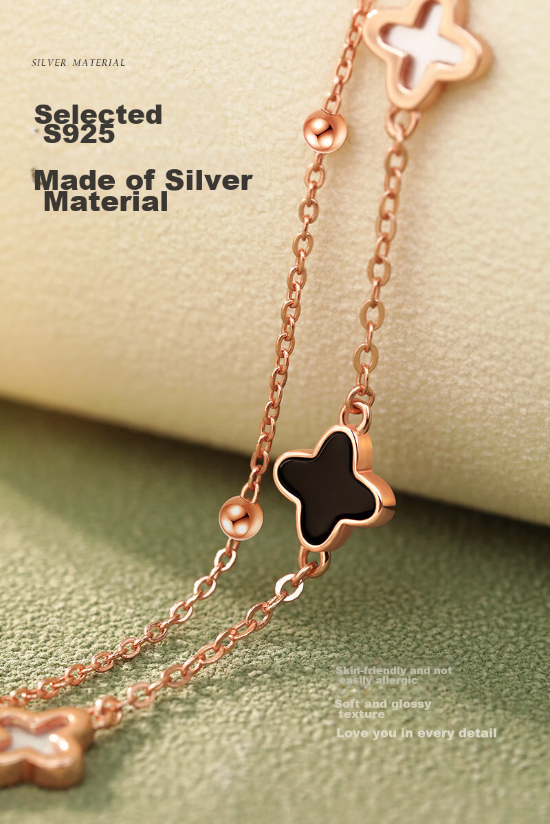 MANHE S925 Silver Four-Leaf Clover Bracelet for Women, 2026 New Style Beaded Jewelry, Birthday Gift for Wife Or Girlfriend 4